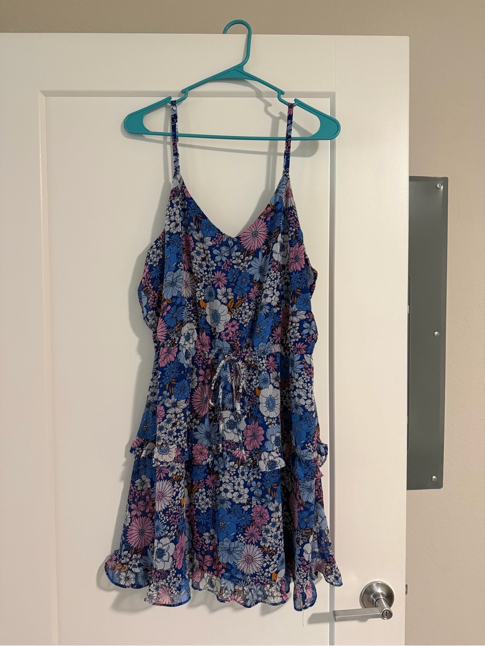 Blue Floral Tiered Sundress with Adjustable Straps